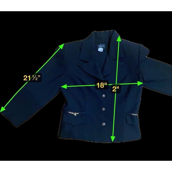 Virgo Womens 10 Petite 2pc Black Blazer Suit Jacket Dress Set Union Label USA - Picture 16 of 16